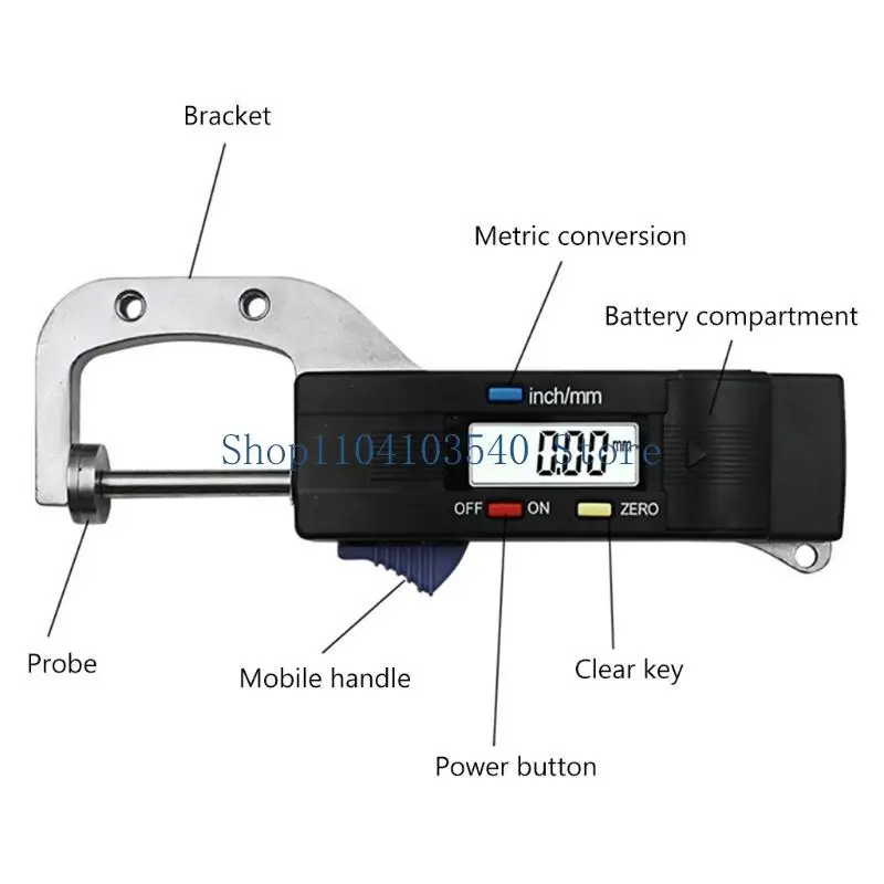 02DC Digital Thickness Gauge Mini Horizontal Electronic Thickness Meter Micrometer fitting for Paper Jewelry Pearl Leather
