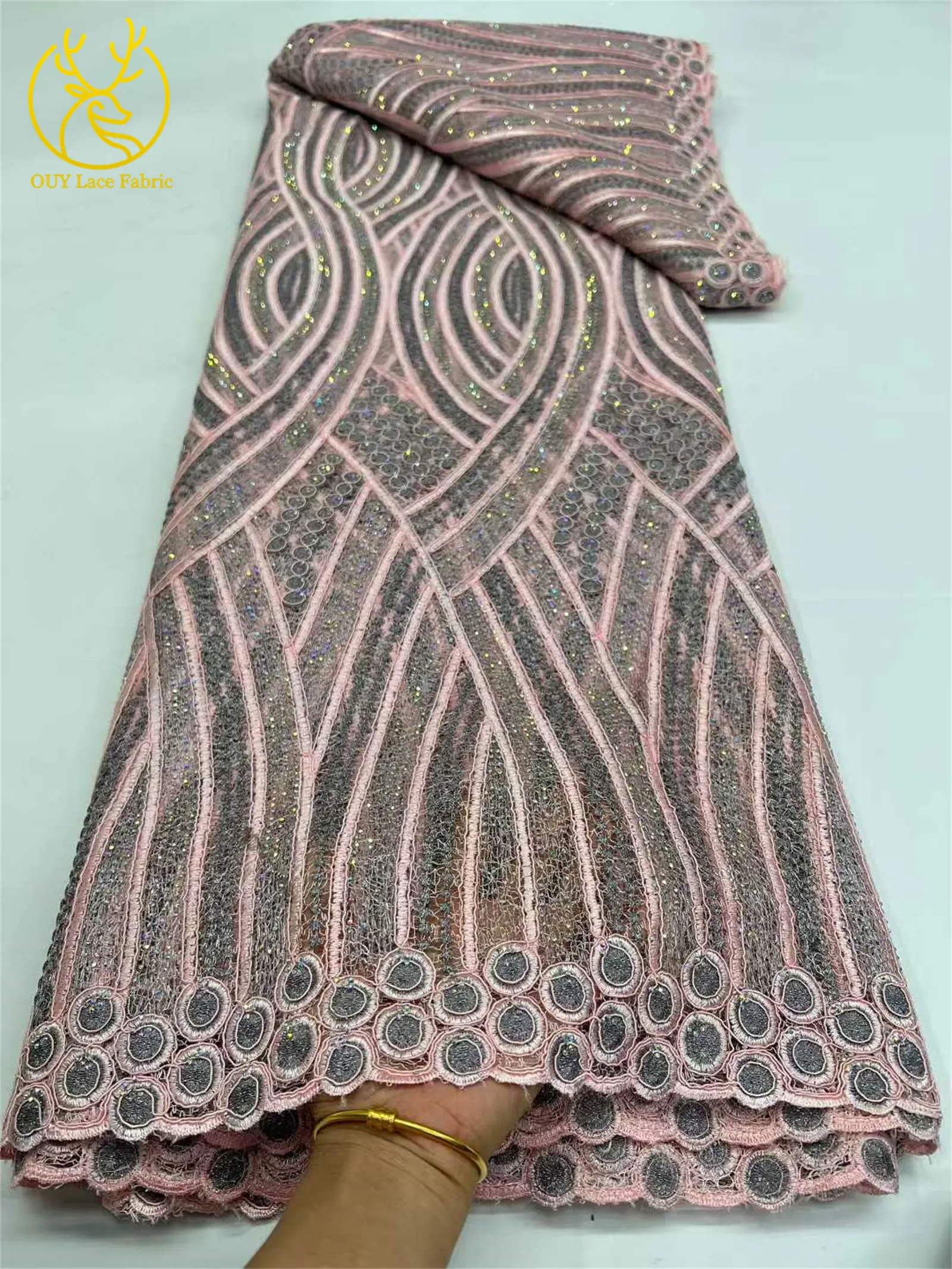 5 Yards hochwertiger afrikanischer Baumwollstoff mit gewebten Edelsteinen, 2026 nigerianischer wasserlöslicher Stoff für Damen-Partykleider zum Nähen – Detail 11