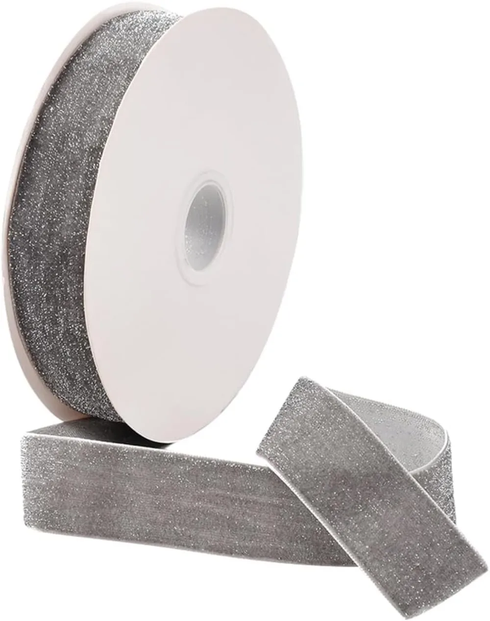 10 Yards 1 Inch Gray Glitter Ribbon Grey Velvet Fabric Ribbon Polyester Single Face Silver Metallic Ribbons Bulk Roll with Spool