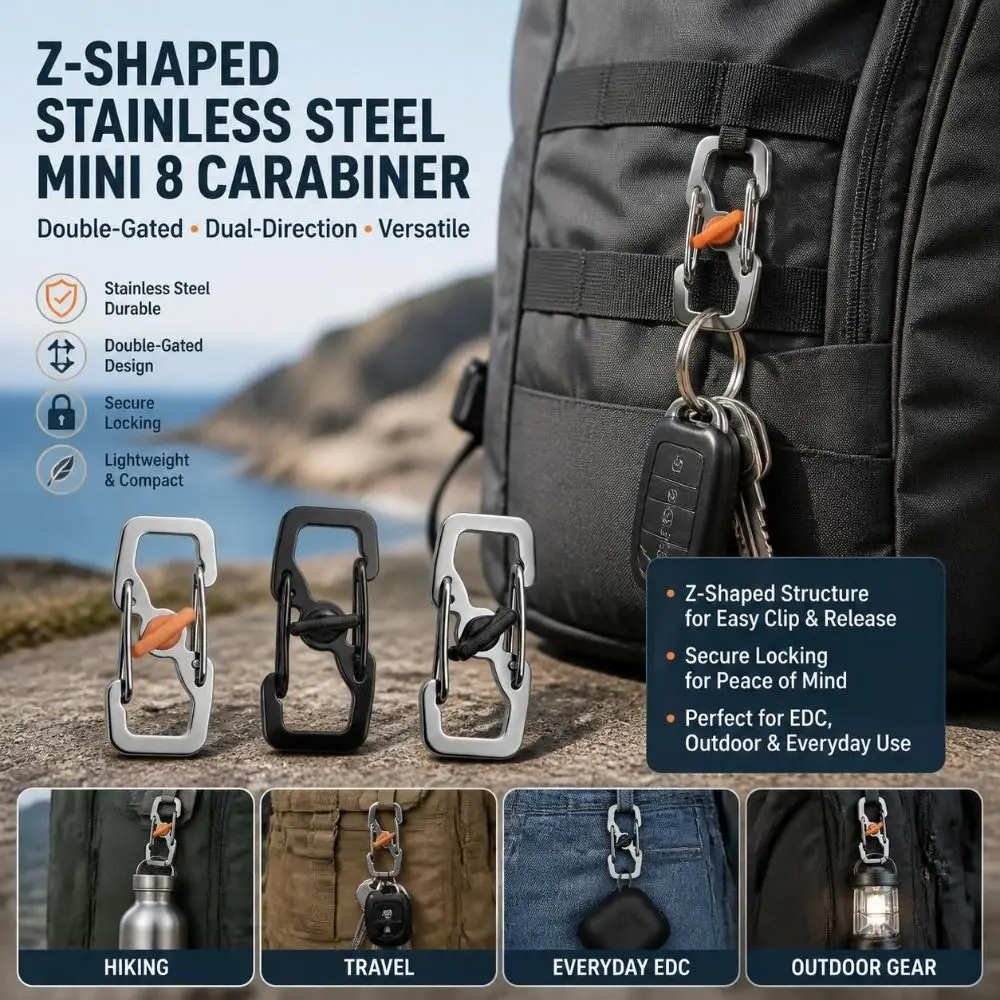 Security Stainless Steel Zipper Clips Anti Theft Lightweight Zipper Locks Quick Release Carabiner Travel Essentials