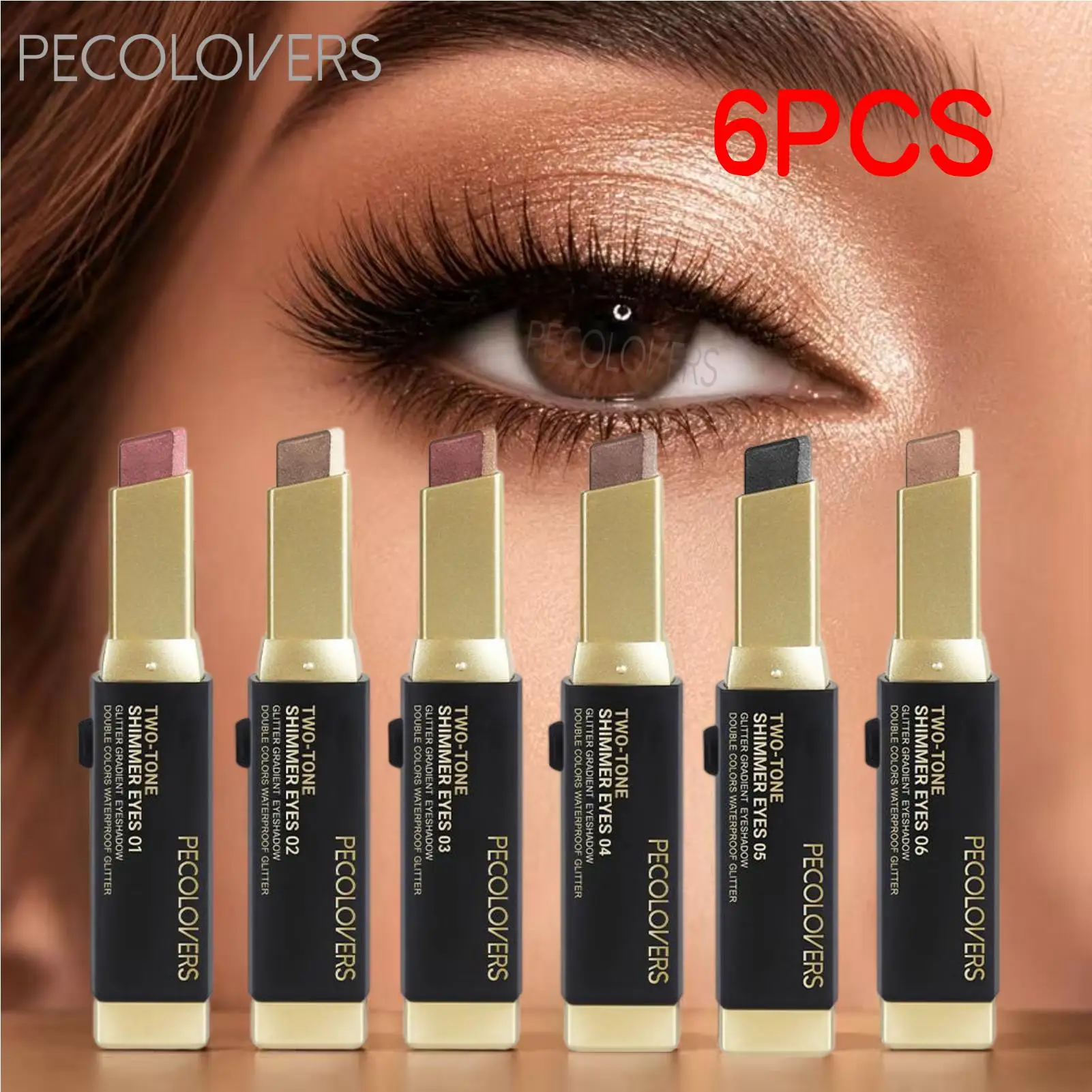 6PCS Dual-tone Eyeshadow Stick Set-6-shade, Features Y Blendable Texture, Long-lasting Smudge-proof Shimmer Finishes