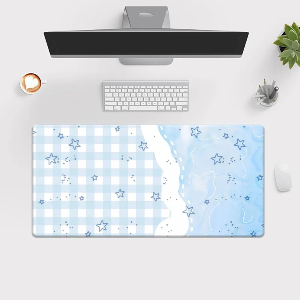 Tapete de mesa con estampado de nubes y rejilla, alfombrilla para ratón de juego, accesorios de escritorio, teclado mecánico, mousepad de anime
