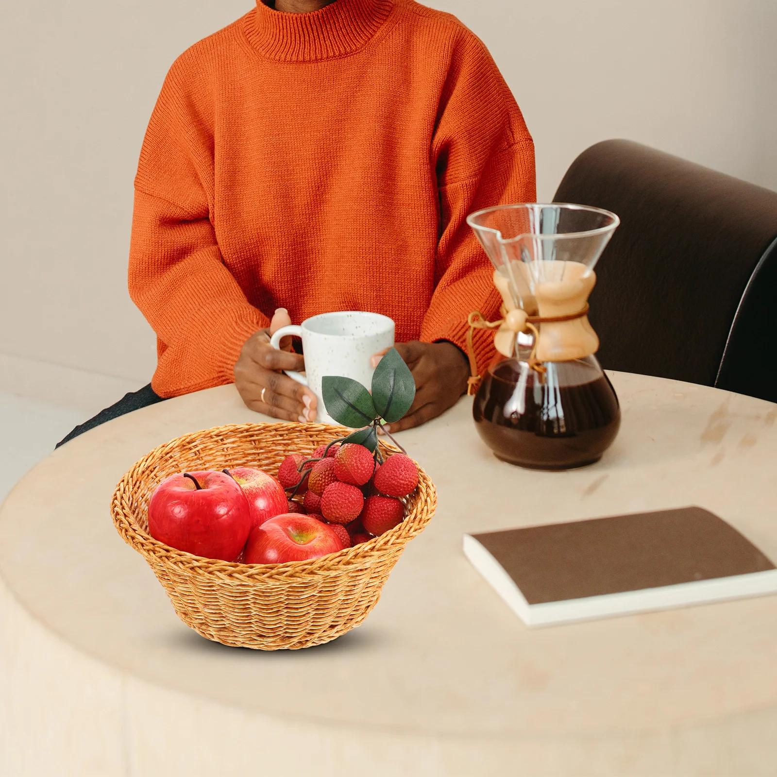 

2Pcs Storage Basket Imitation Rattan Woven Plastic Fruit Bread Organizer Snack Sundries Home Desktop Basket Small Wicker Baskets