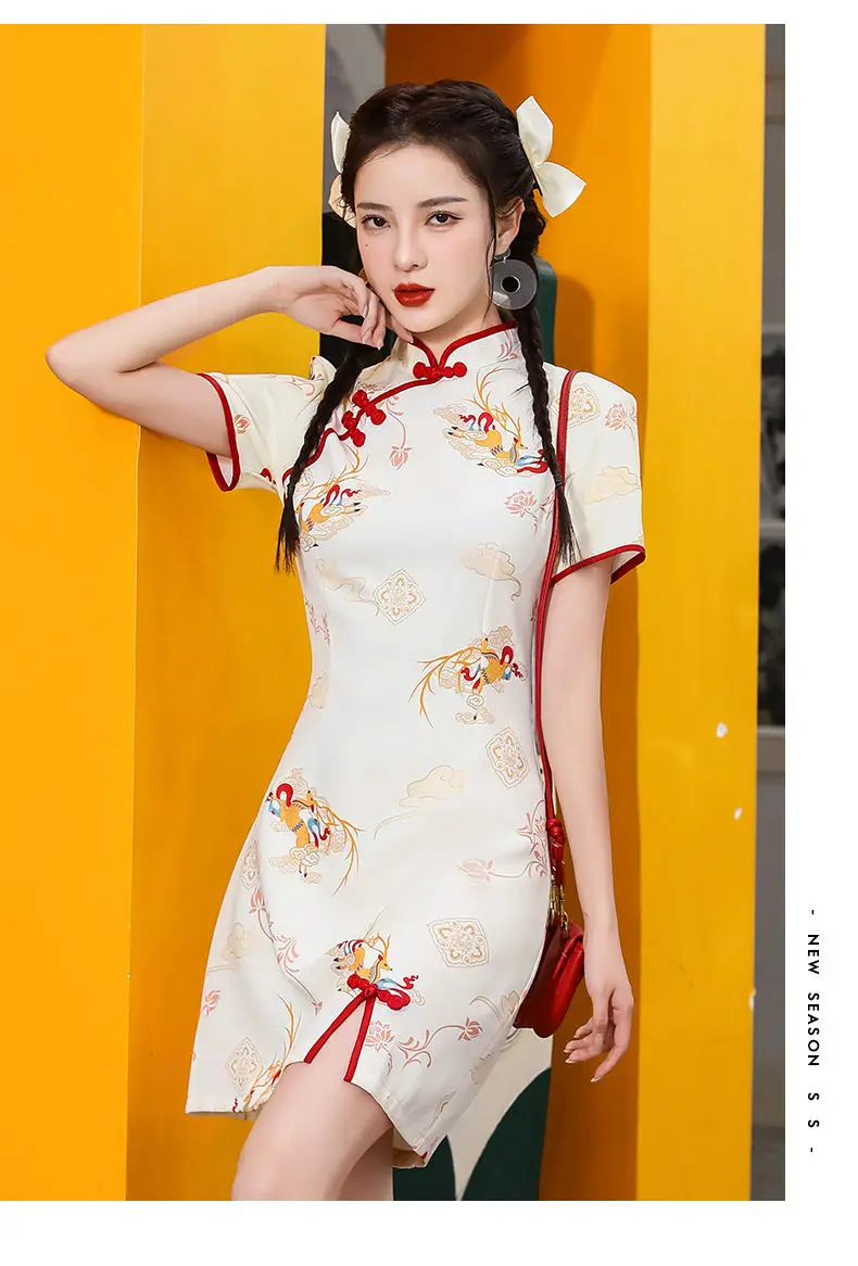 

Fashion Modern Improve Qipao Women Summer Short Sleeve Slim Chinese Style Retro Cheongsam Dress Traditional Robe Orientale Girl