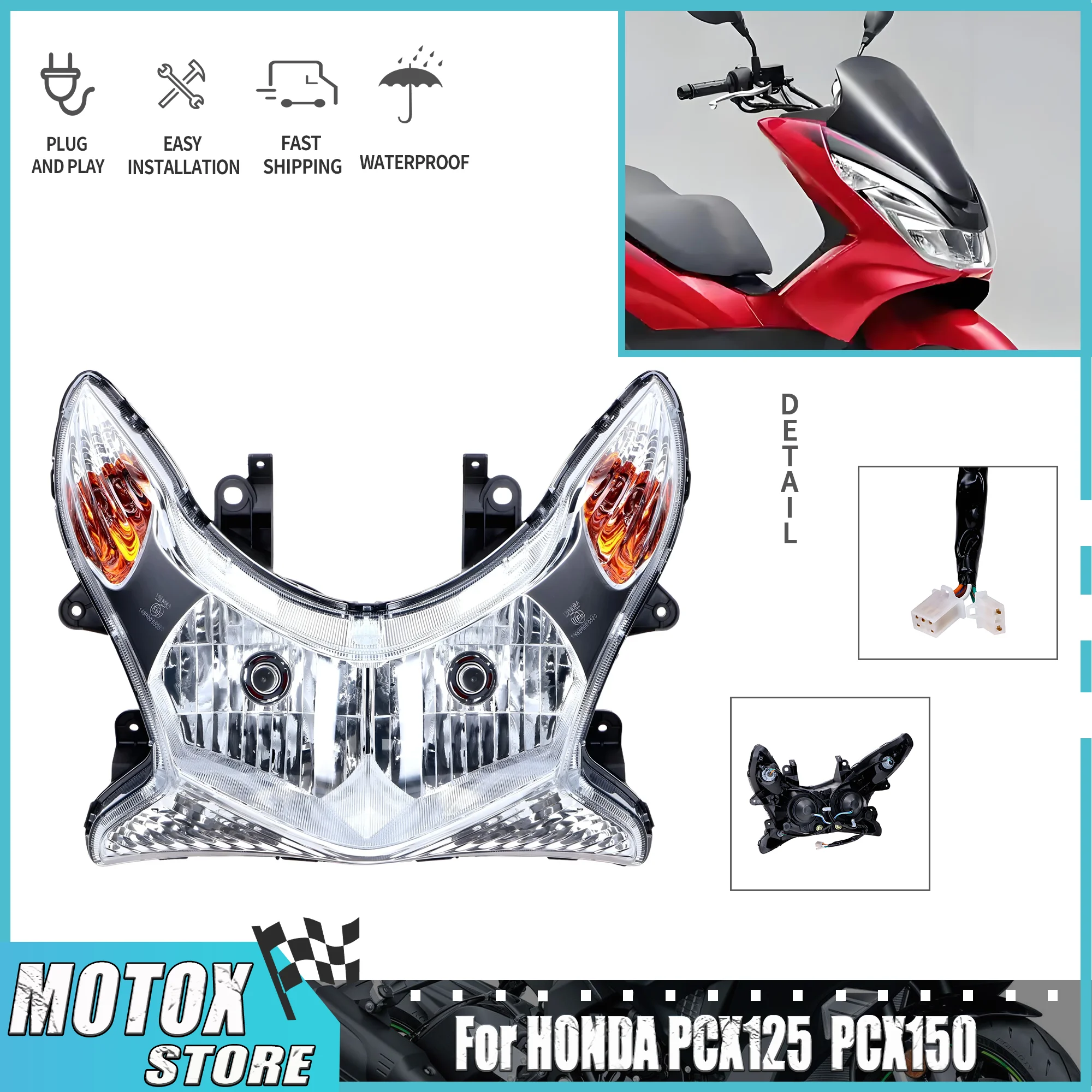 

Fit for HONDA PCX125 2010-2014 PCX150 2012-2014 HeadLight Assembly LED Headlamp 2011 2012 2013 PCX 125 PCX 150 Head Light