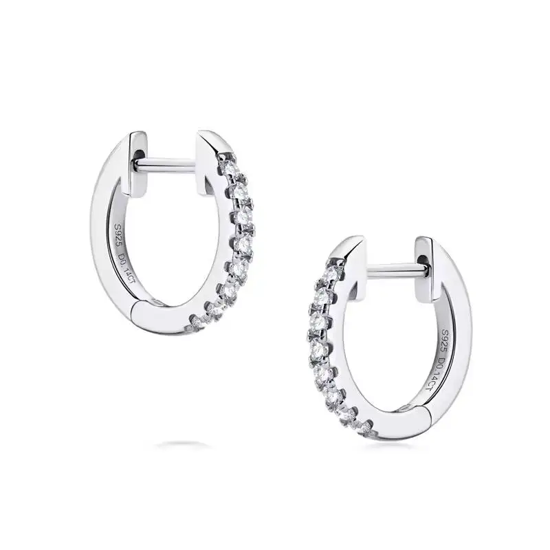 Dropshipping Jewelry 925 Sterling Silver 1.6mm Moissanite Hoop huggies Circle Earrings for Elegant Lady