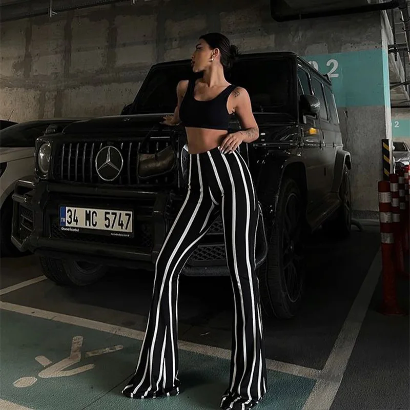 Pant women 2026 casual Spring/Summer Fashion printed micro flared contrasting casual long pants Women's clothing