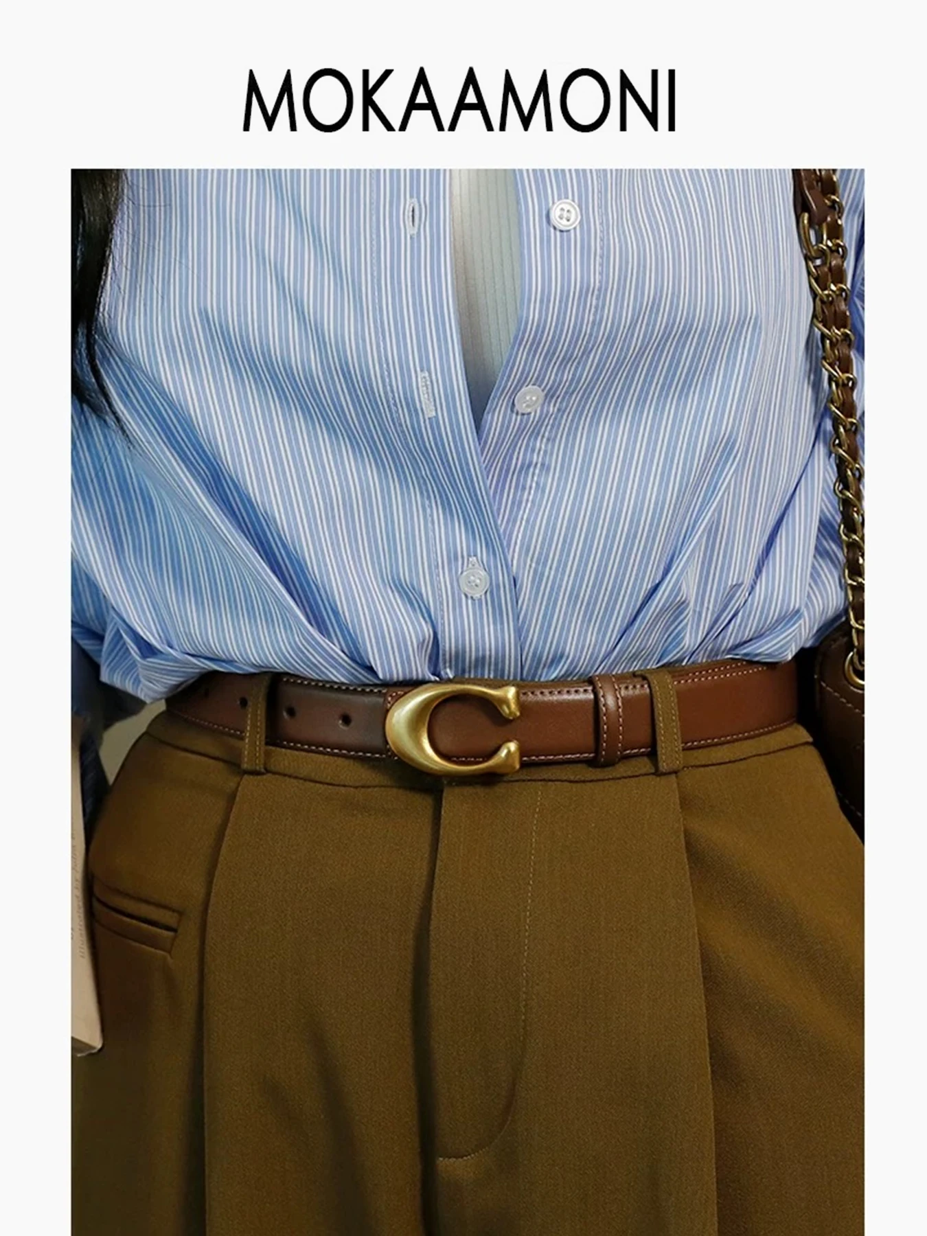 Sabuk Pinggang Wanita Elegan Minimalis dengan Gesper Huruf C untuk Jeans dan Gaun, Aksesori Fashion