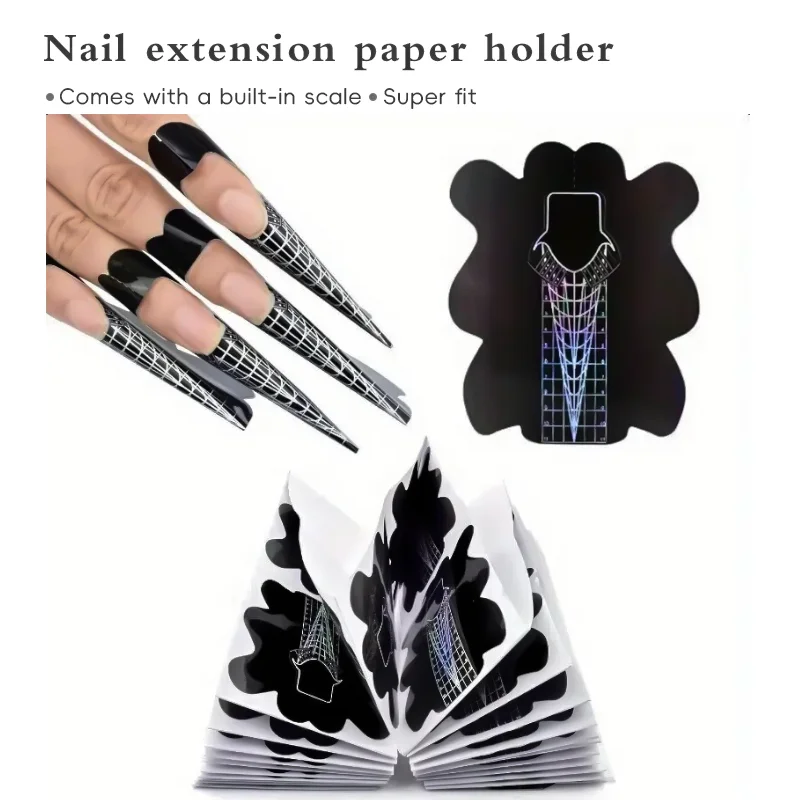 100 piezas de molde de extensión de uñas negro, papel autoadhesivo para fototerapia de uñas, cuidado de uñas, para construcción de uñas, molde de uñas de gel