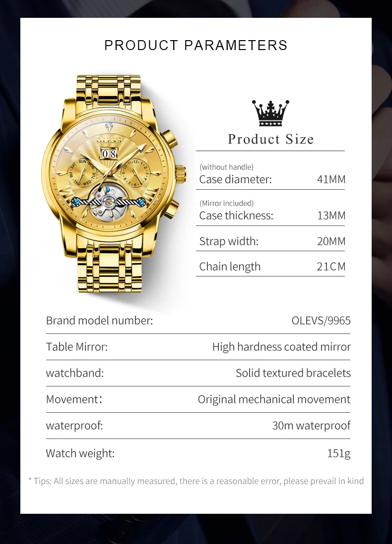 OLEVS 9965 Hot Sale Men's Watches Original Stainless Steel Hollow Flywheel Multi_functional Automatic Mechanical Watches for Man