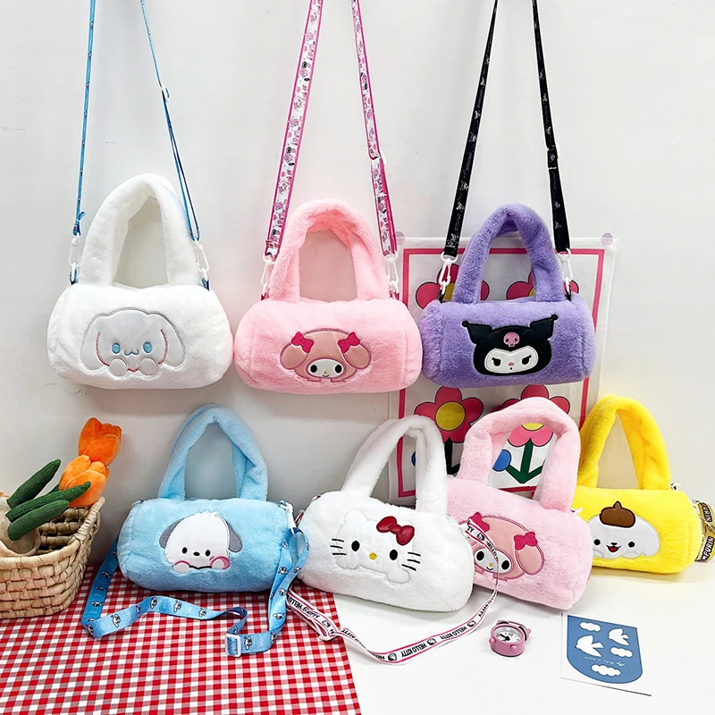 

Kawaii Sanrio Plush Bag Kuromi Cinnamoroll Shoulder Ba Anime Plushies Handbag My Melody Messenger Backpack Phone Storage Gifts