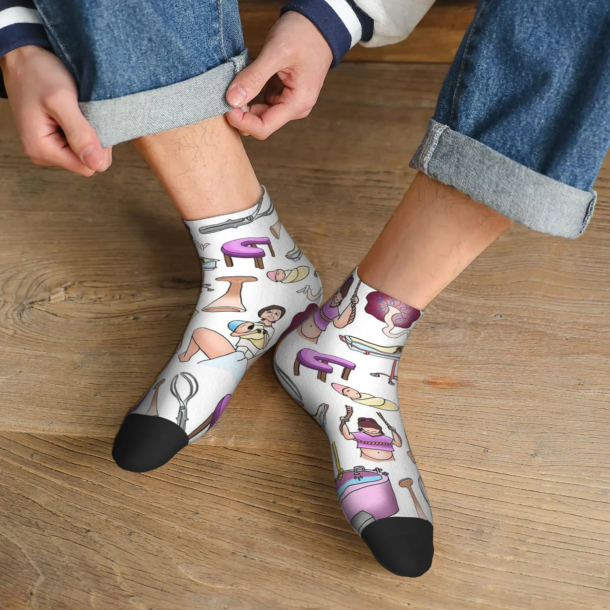 

Всесезонные акушерские носки в стиле Харадзюку, впитывающие пот спортивные носки средней длины, мягкие чулки в стиле хип-хоп для мужчин и женщин, Рождество