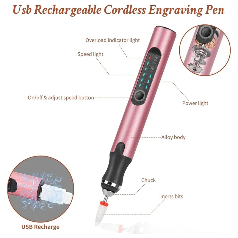 Engraving Pen With 37 Bits, USB Rechargeable Cordless-Etching Engraving Tool, Portable DIY Rotary Engraver