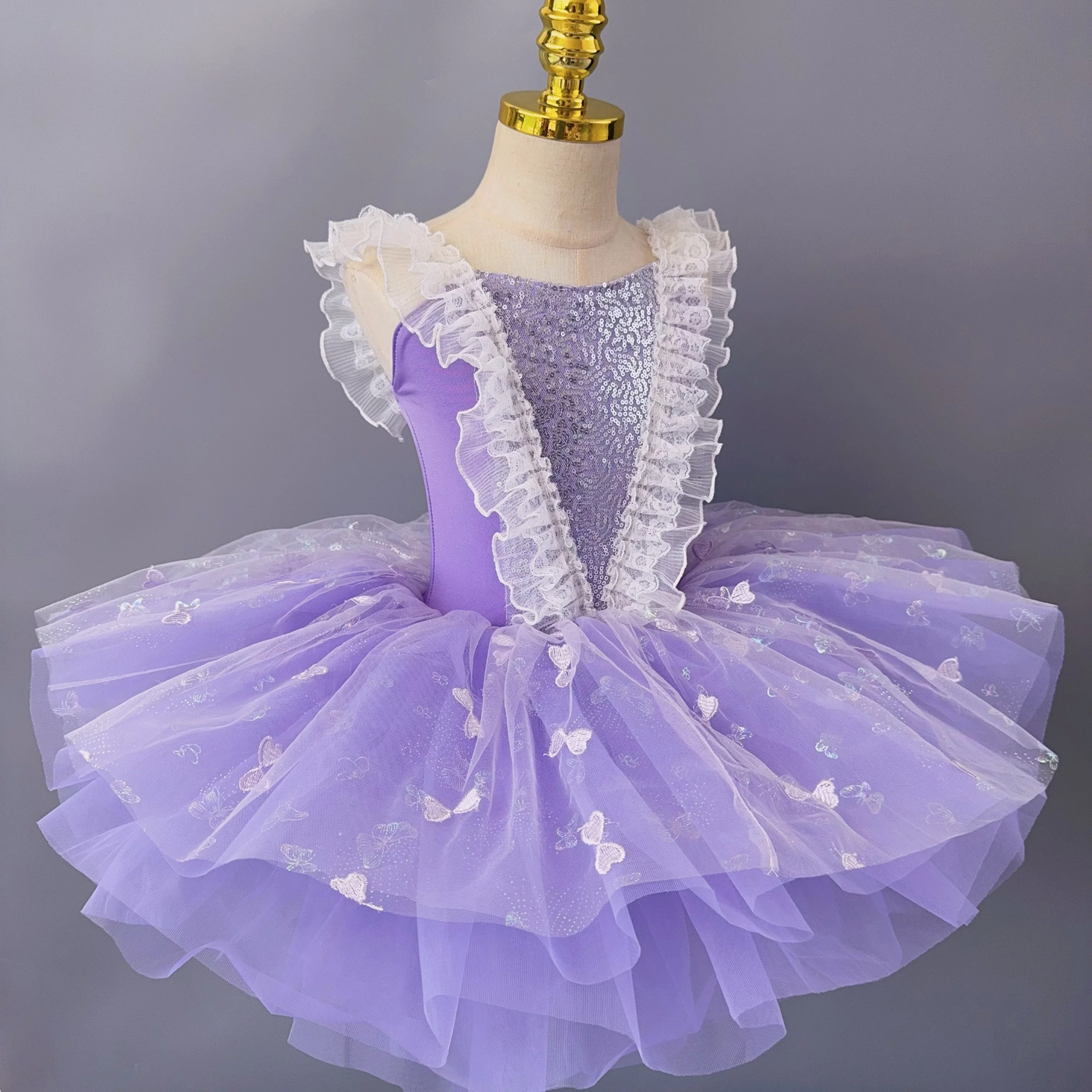 Vestido de baile de Ballet con lentejuelas para niñas, vestido de bailarina púrpura para niños, disfraz de cisne pequeño, tutú, disfraces de actuación de Ballet