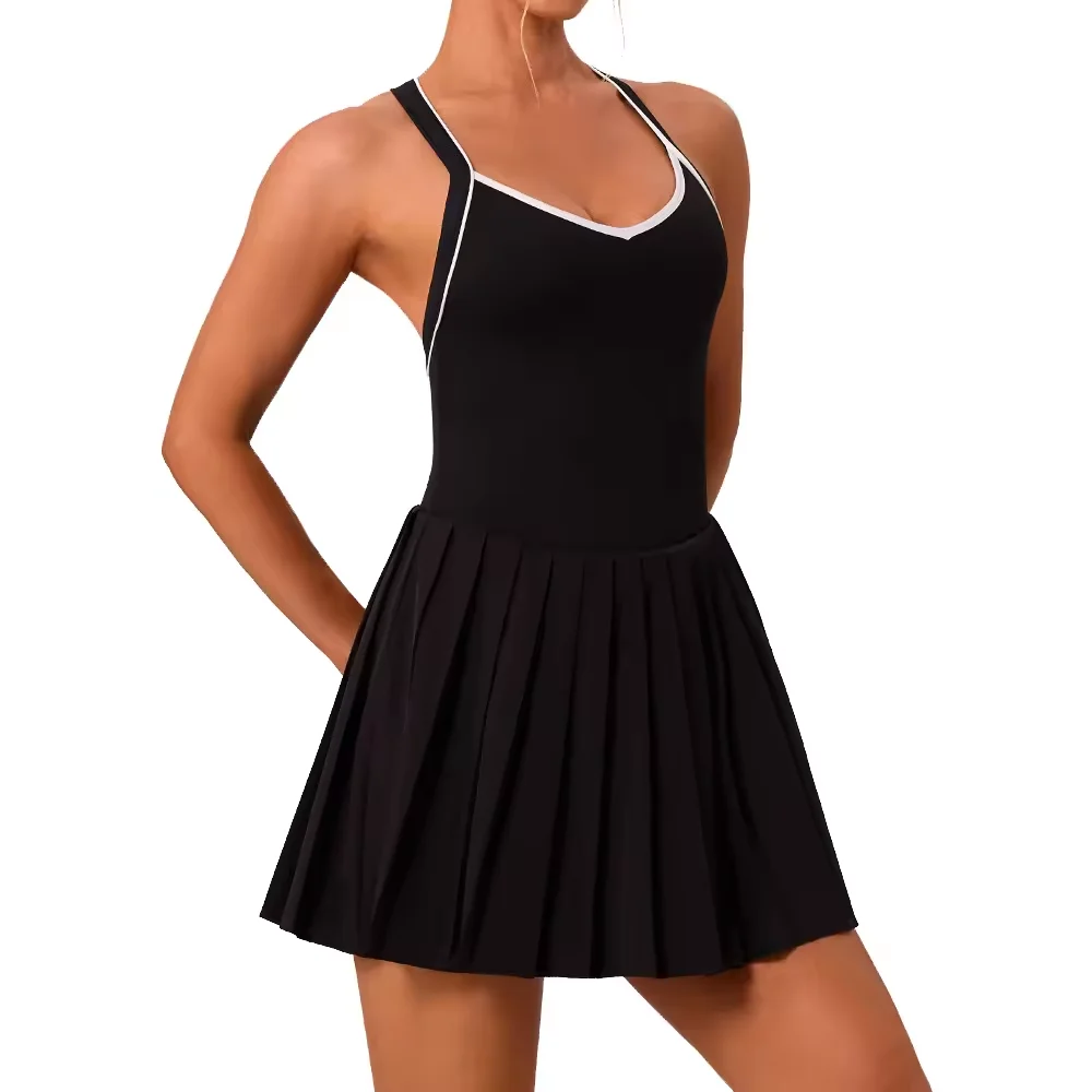 

Женский встроенный бюстгальтер, теннисная юбка, противоскользящие шорты, дышащая, быстросохнущая, экологически чистая, эластичная плиссированная юбка в 4 направлениях для девочек