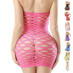 LEDP Sexy Lingerie Women Body Erotic Fishnet Sensual Sex See Through Hot Pink Dress Mesh Bodysuit Underwear Costumes Lingerie