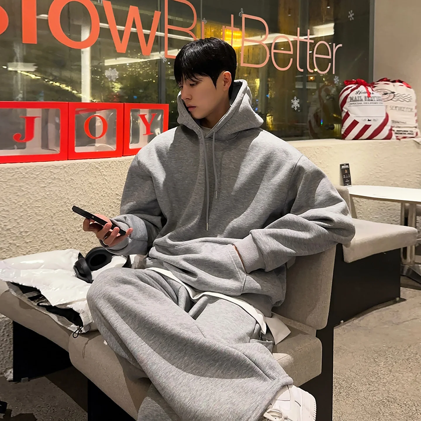 

2026 Men's New Solid Color Hooded Sweatshirt Suit Loose Comfortable Simple Versatile Trendy Daily Wear Sports Two Piece Set Suit