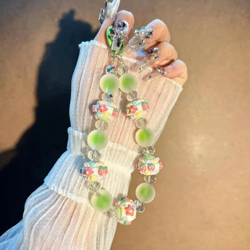 Cartoon Instagram Hand Drawn Cream Bead Mobile Pendant Keychain Handheld Decoration for Girls Car Keychain Bag Pendant Accessory