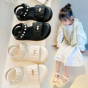 2024 Summer New Children's Fashion Sandals Korean Version of Girls Sequin Princess Girls Open-toe Soft-soled Shoes