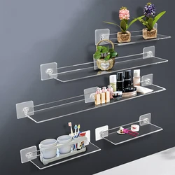 Clear Wall Montado Acrílico Prateleira, Rack De Armazenamento, Grosso, Transparente, Flutuante, Display Stick, Banheiro, Cozinha, Ledge Organizador