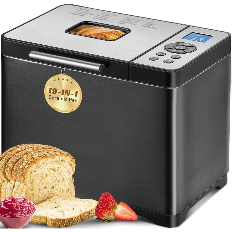 

2LB Bread Maker, 19-in-1 Automatic Bread Machine Stainless Steel with Ceramic Pan,15H Timer&1H Keep Warm, Sourdough, Gluten-
