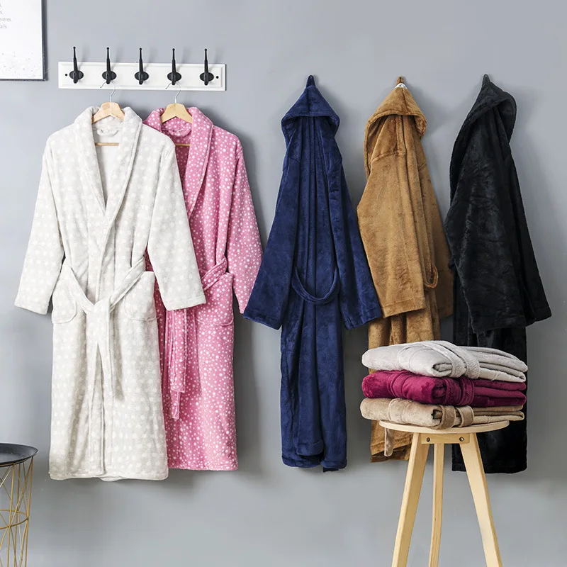 Women Winter Extra Long Thick Flannel Bath Robe Warm Peignoir Femme Sexy Dressing Gown Men Bathrobe Bridesmaids Wedding Robes