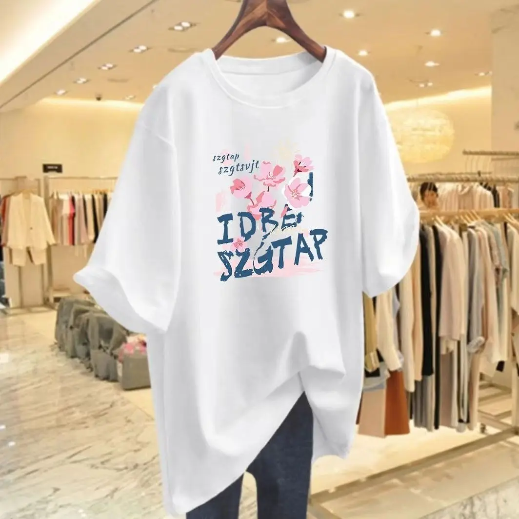 

Summer Loose Casual Basic Short Sleeve Top Tee, Cartoon Printed 100% Cotton Pullovers, Women Clothing O-neck Vintage T-shirt