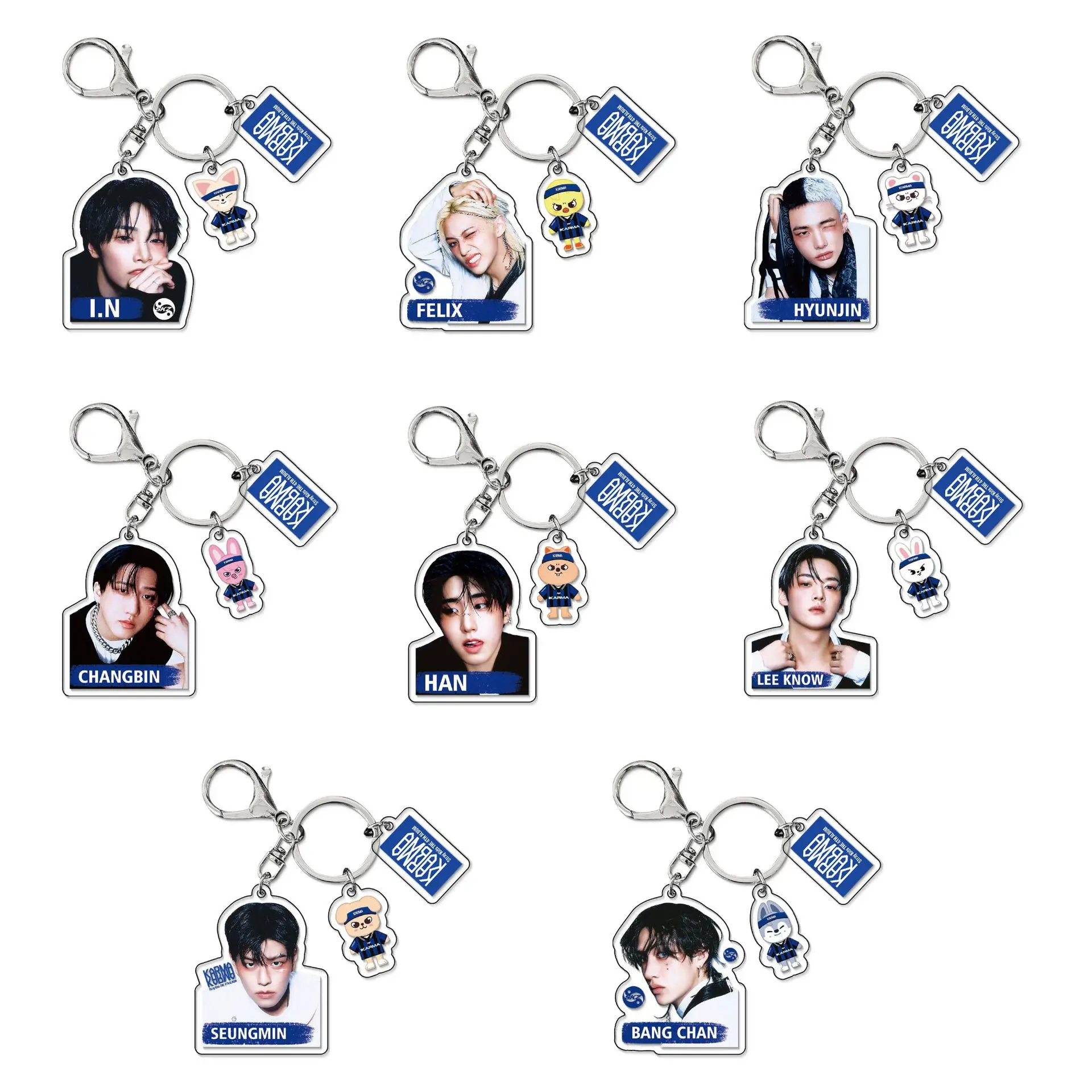 Chaveiro kpop StrayKids Álbum regular KARMA Lee Yong-Bok Conjunto de acessórios acrílicos circundantes de 3 peças