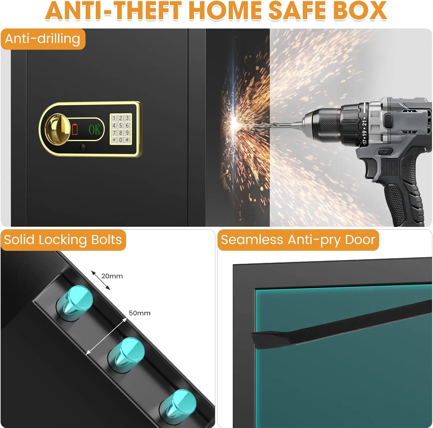 4.0 Cu ft Large Safes for Home Use Fire and Water Proof, Digital Security Fireproof Safe with Combination and Key, 2 Removable S