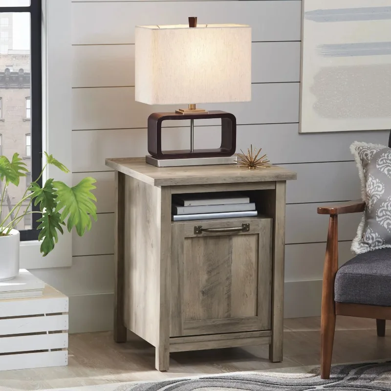 

Modern Farmhouse Side Table with USB, Rustic Gray Finish，With storage function，Hidden storage behind door