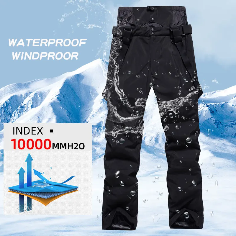 High Quality Large Size Ski Pants Men\'s -30 Temperature Windproof Waterproof Warm Snow Trousers Winter Ski Snowboarding Pants