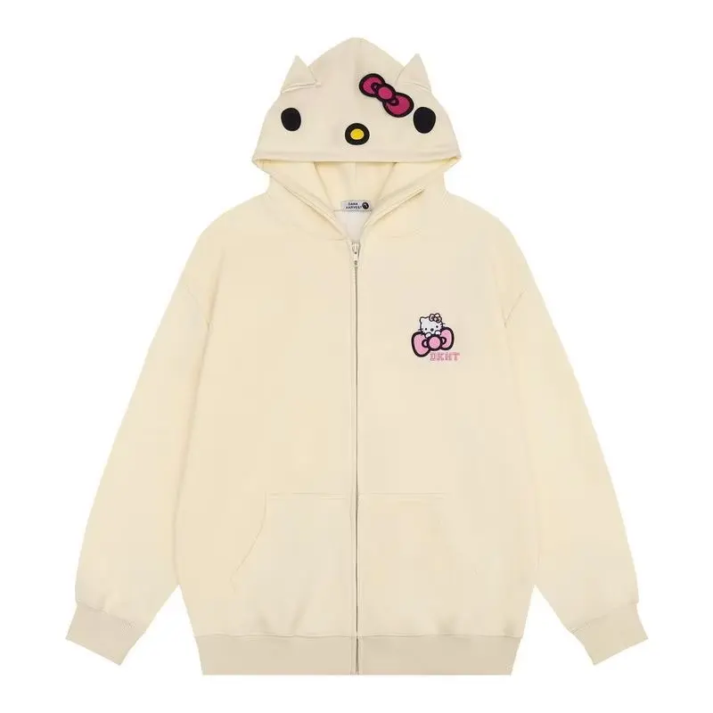 Olá kitty moletom casaco cardigan com capuz zíper mais veludo solto outono e inverno roupas sanrio dos desenhos animados presente