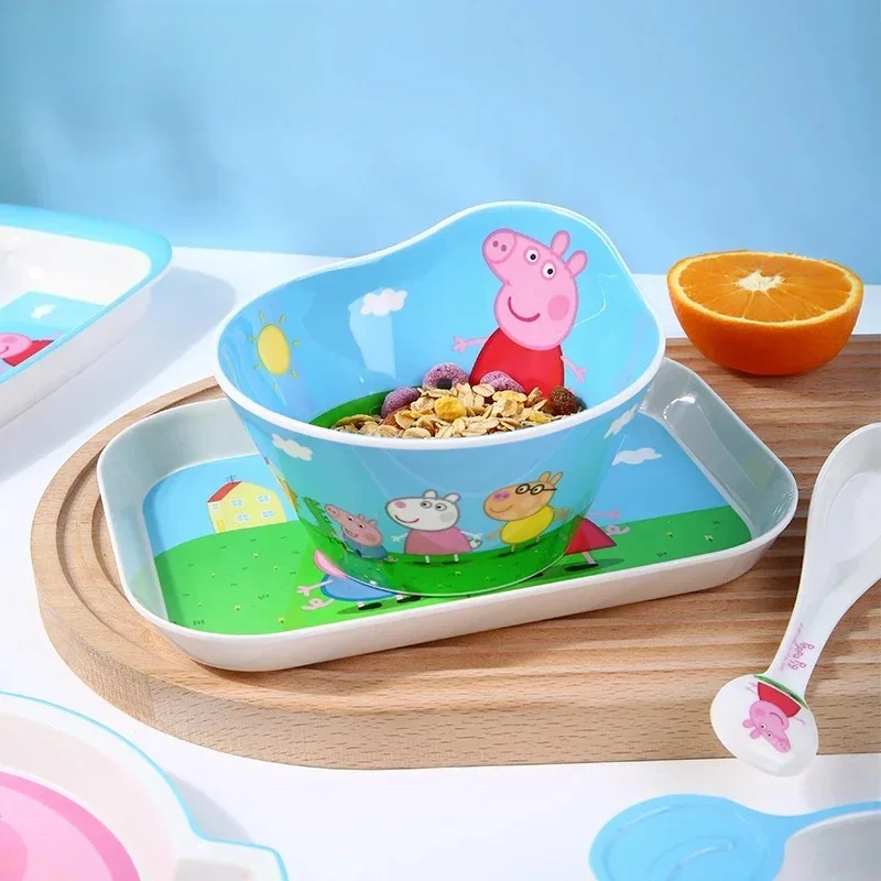 Peppa Pig Children‘s Tableware Soup Bowl Anti Fall Dinner Plate Cartoon Divided Dinnerware BPA-Free Food Plate Bowl Cup Spoon
