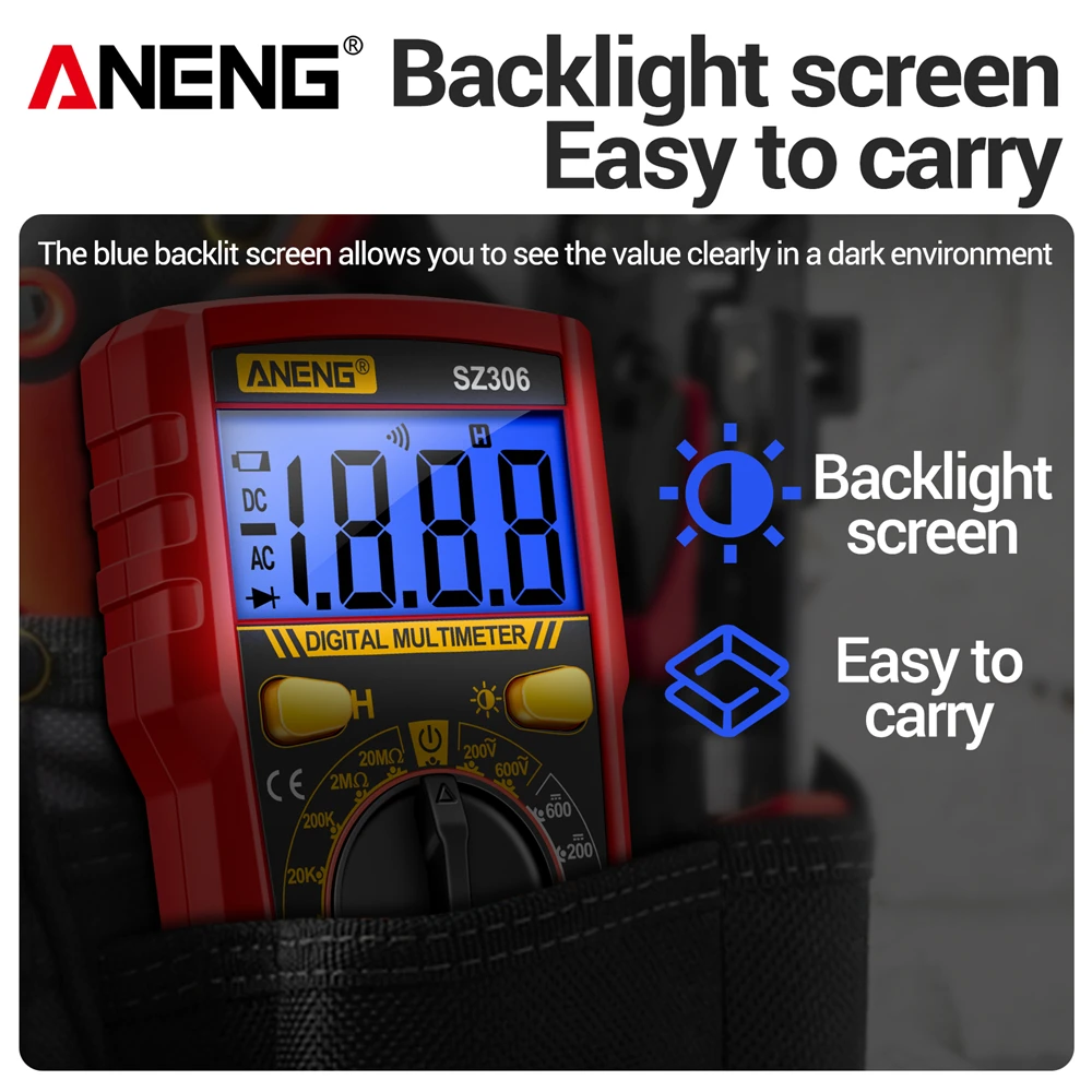 Picture 4: ANENG SZ306 Digital Multimeter 1999 Counts AC DC Voltage Current Resistance Tester Blue Backlight Diode Buzzer Test Voltmeter