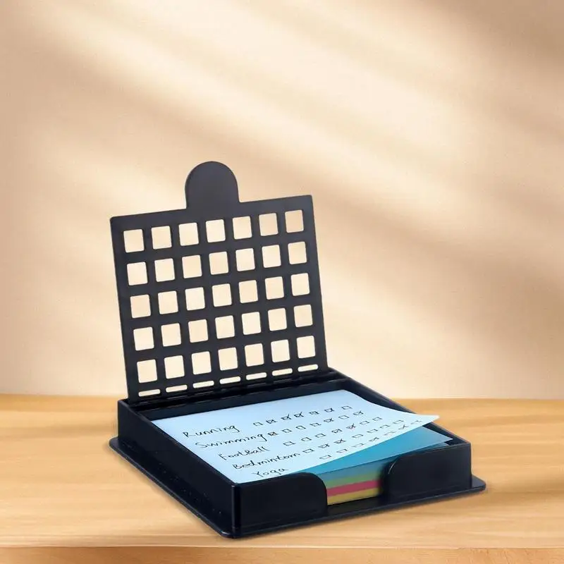 스티커 메모 스텐실 및 홀더 스텐실이있는 스티커 메모장 홀더 3X3 인치 메모 패드 용 컴팩트 데스크탑 주최자
