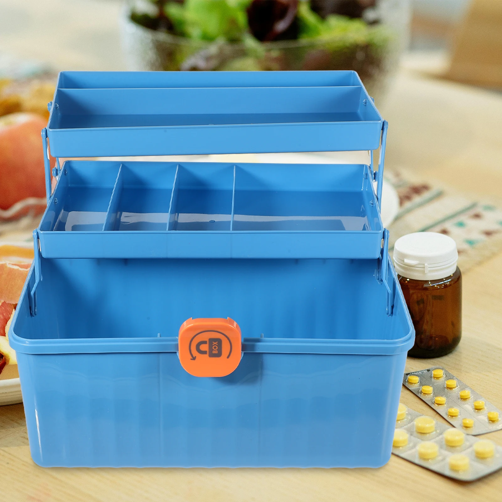 

First Aid Box Storage Organizer Large Capacity 3 Layers Blue Transparent Portable Case Handle PP Material Medication Travel