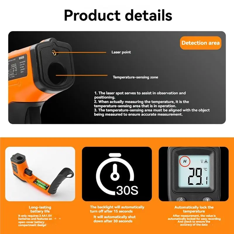 M11K-Digital Infrared Thermometers For Cooking BBQ Oven With Backlight -50℃- 400℃ Handheld Non Contact Heat Temperature