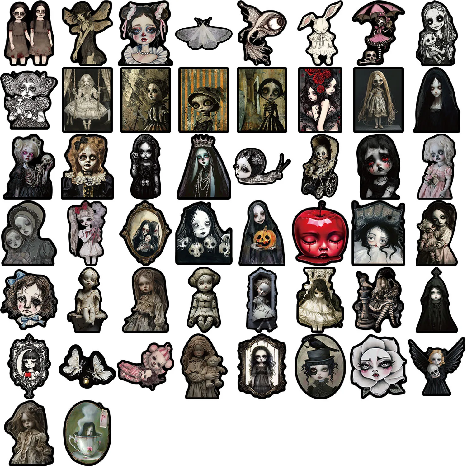 50/100PCS Cartoon Dark Horror Doll Graffiti Stickers Guitar Notebook Luggage DIY Waterproof Stickers