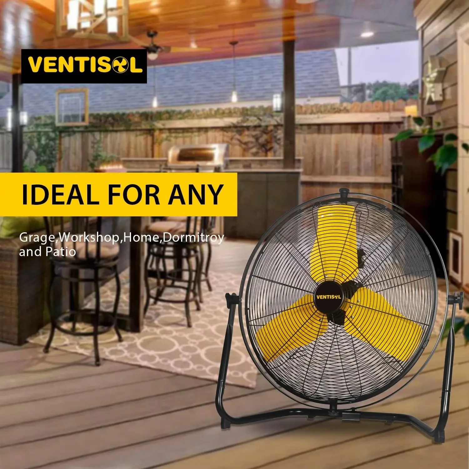 24 Inch Industrial Wall Mount Fan, 720° Tilting Heavy-duty Fan, 6937 CFM 3-Speed High Velocity Heavy-duty Floor Fans for Garage,