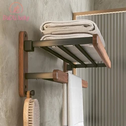 Walnut Wall-mounted Storage Rack, No Punch, Bathroom Shelf, Toilet, Washroom, Bath Towel Holder