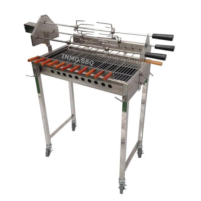 Stainless Steel Adjustable Height Charcoal Cyprus Spit Grill with Three Rods Souvla Cypriot Greek Rotisserie BBQ Grill