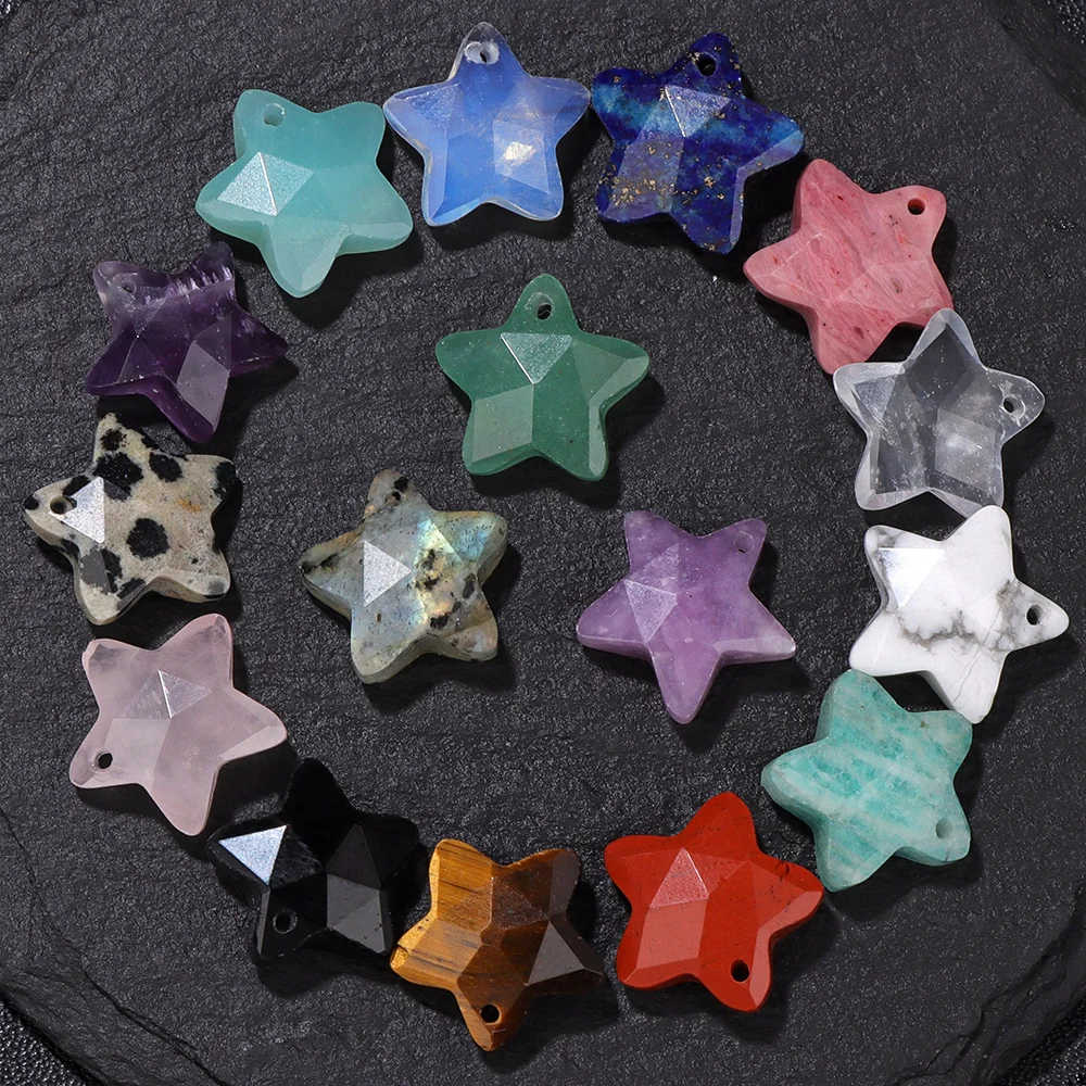 14mm Natural Stone Star Pendant Five-pointed Star Labradorite Amazonite Amethysts Beads Charm for Jewelry Making Accessries