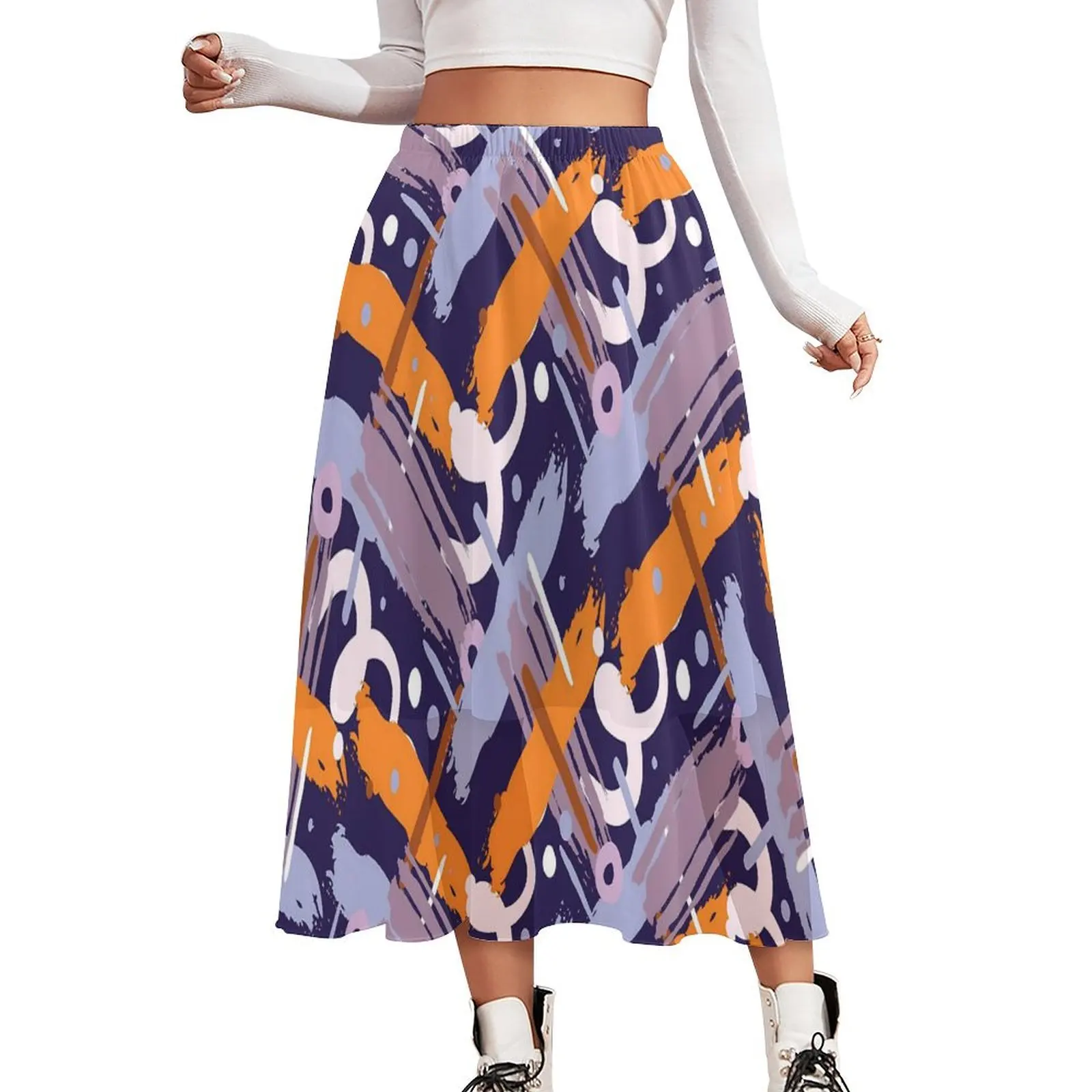 Purple Paint Brush Skirt Female Abstract Art Cute Boho Skirts Custom Elastic Waist Harajuku A-line Skirt Big Size