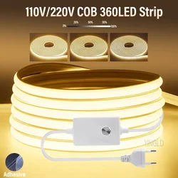 1M-50M 220V COB LED Şerit kısılabilir 360LEDs/m AB Tak Mutfak Ev Odası Dekorasyon Açık Bahçe Aydınlatma için Esnek Şerit