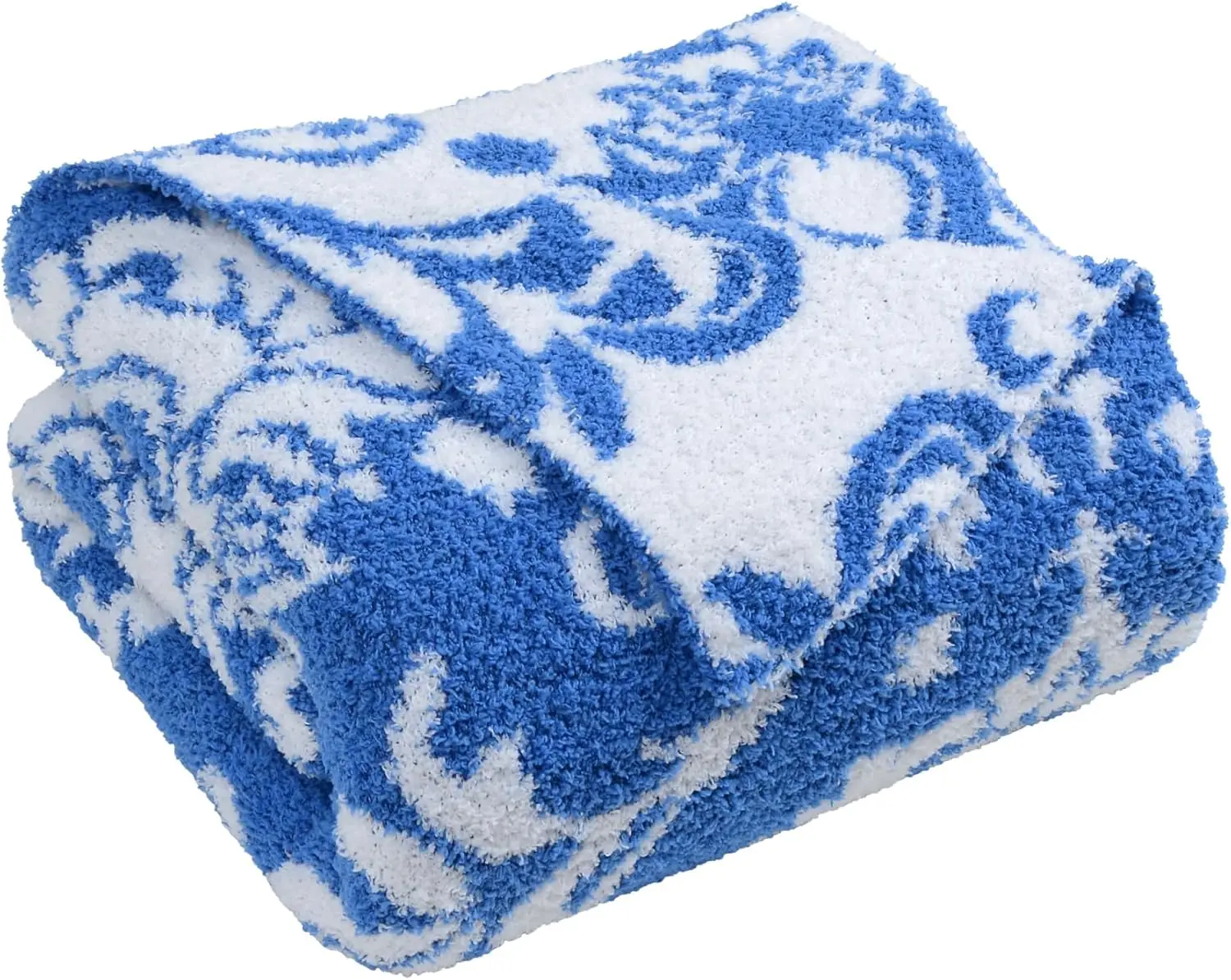 

Ultra Soft Throw Blanket Reversible Luxury Vintage Damask Patterned Blanket Fluffy Fuzzy Plush Blanket For Couch Sofa Bed Blue