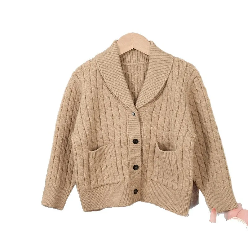 British Vintage Kids Knit Cardigan Autumn Winter Unisex Baby Shawl Collar Old Money Style Children Knit Sweater Toddler Outfit