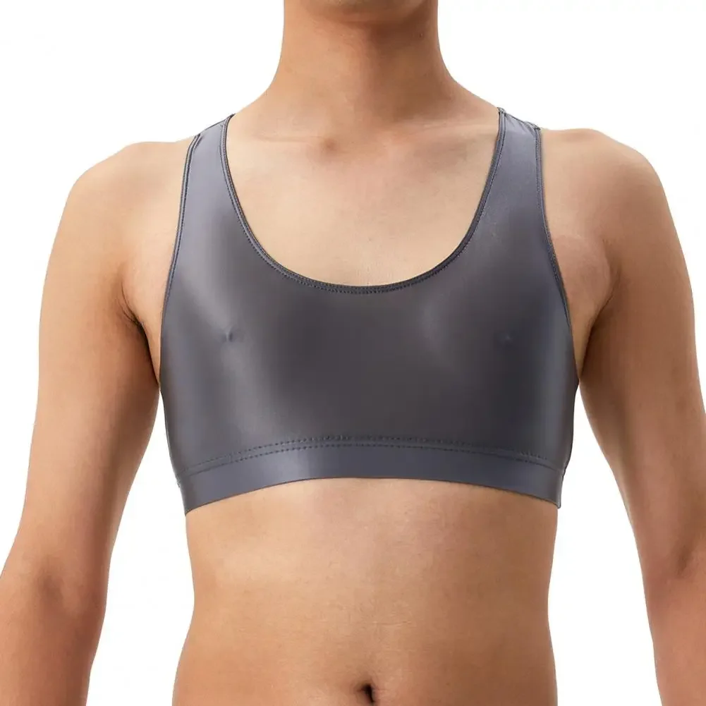 Herren Sexy Glänzende Seidige Weste O-Ausschnitt Ärmellos Racerback Tanktops Einfarbig Eng Anliegend Glatte Oberfläche Tops – Detail 7