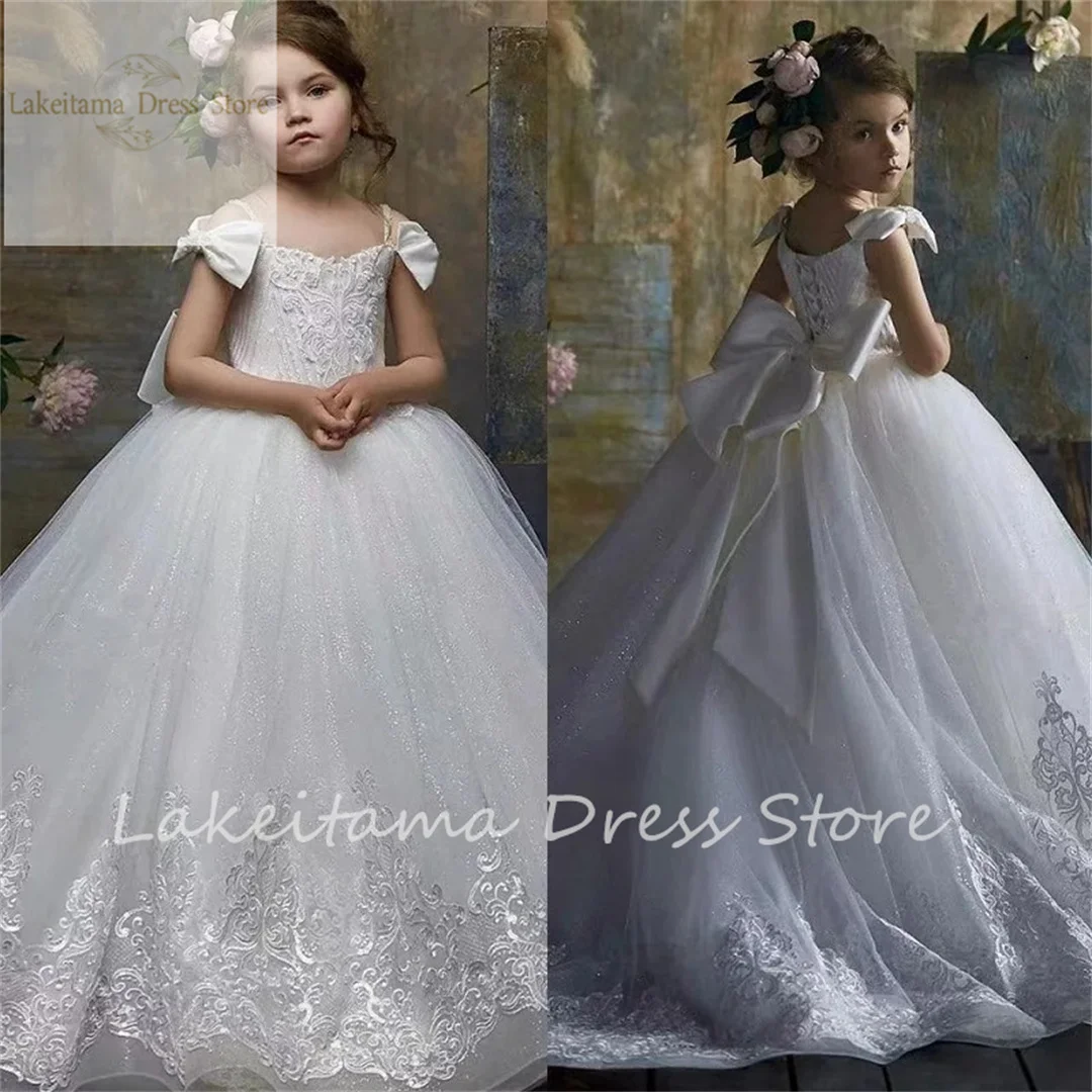 First Communion Dresses Classics Flower Girl Dresses Fluffy Short Sleeves Kids Princess Pageant Gowns For Weddings Birthday