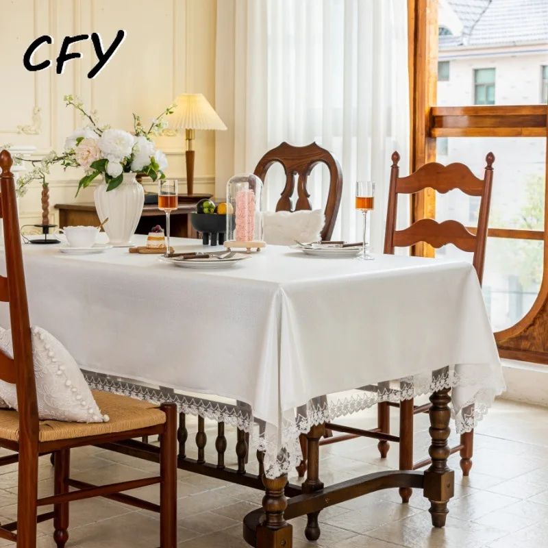 

American Style Solid Waterproof and Oil Resistant Rectangular Tablecloth Household Coffee Table Towel Picnic Mat Wedding Decor