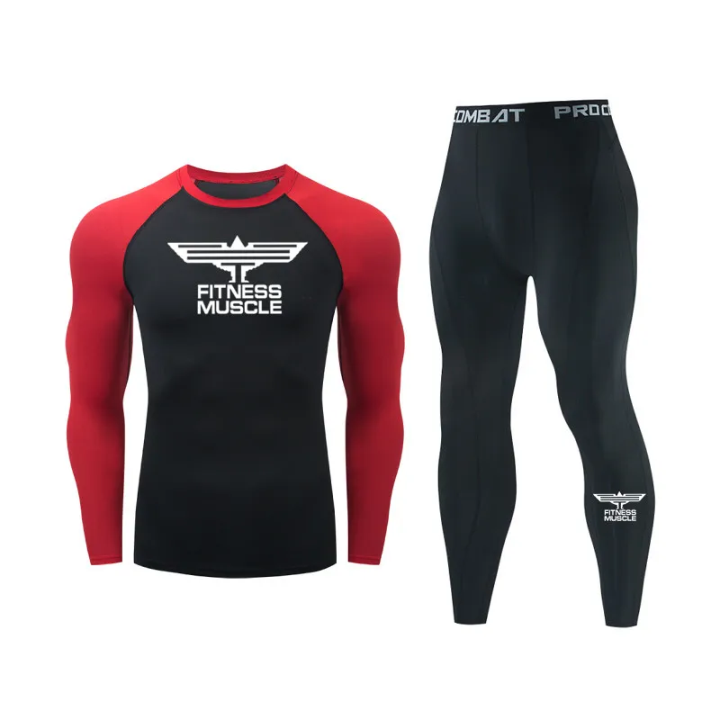 Men Running Set Compression Gym Clothing Sportswear Quick Dry Tights Sport Suit Long Sleeves Muscle Fitness T-shirt + Pants image 4